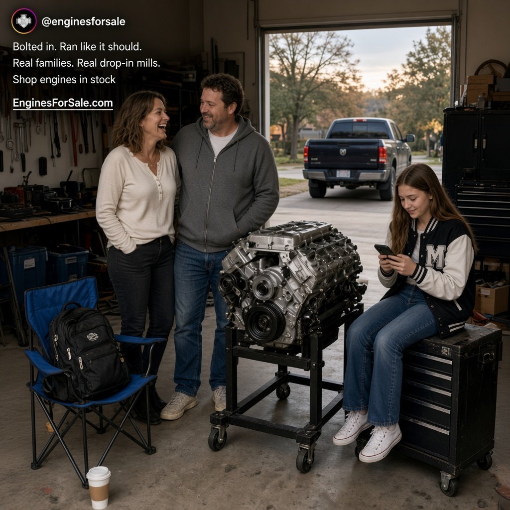 Parents and a teen talking over a reman engine