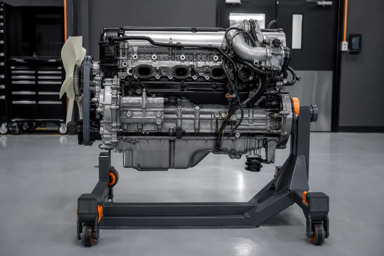 2JZ engine side profile on steel stand