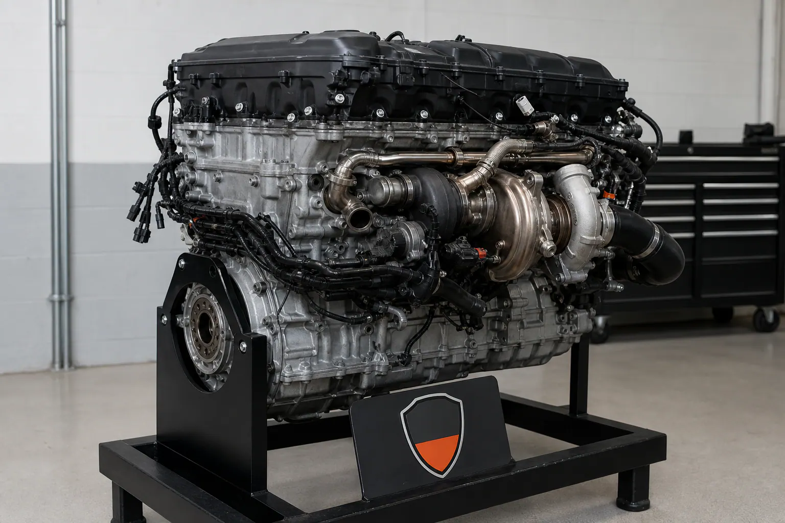 B58 engine on branded inspection stand