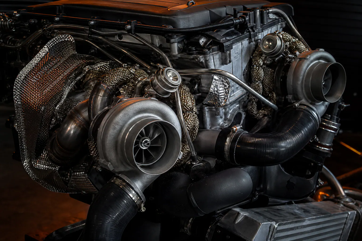 B58 twin-turbo plumbing detail