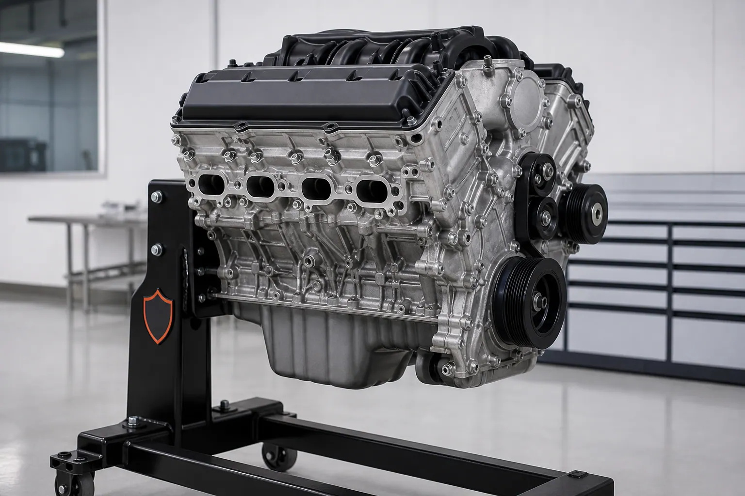 5.0 Coyote DOHC V8 on branded inspection stand