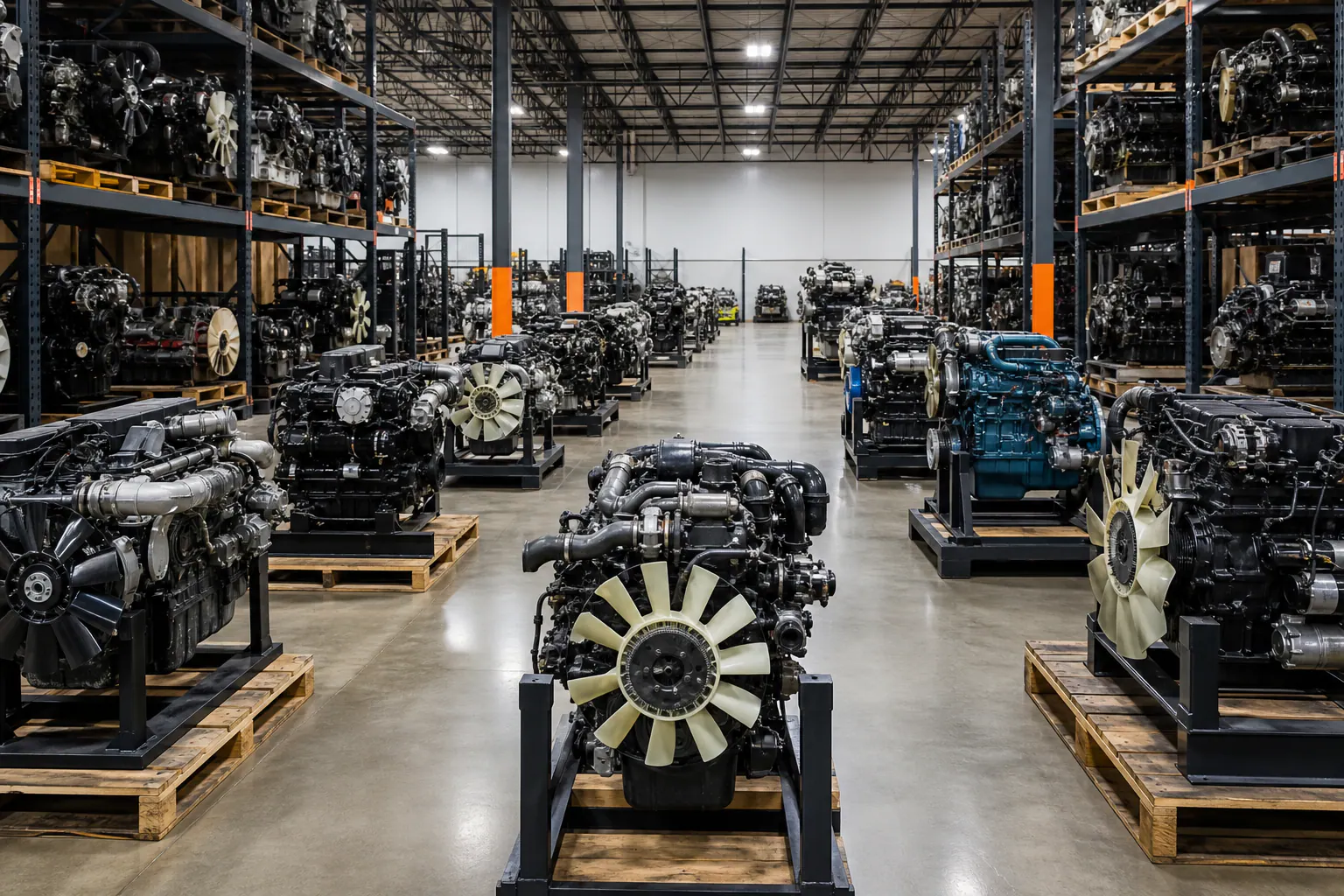 Organized diesel engine warehouse inventory