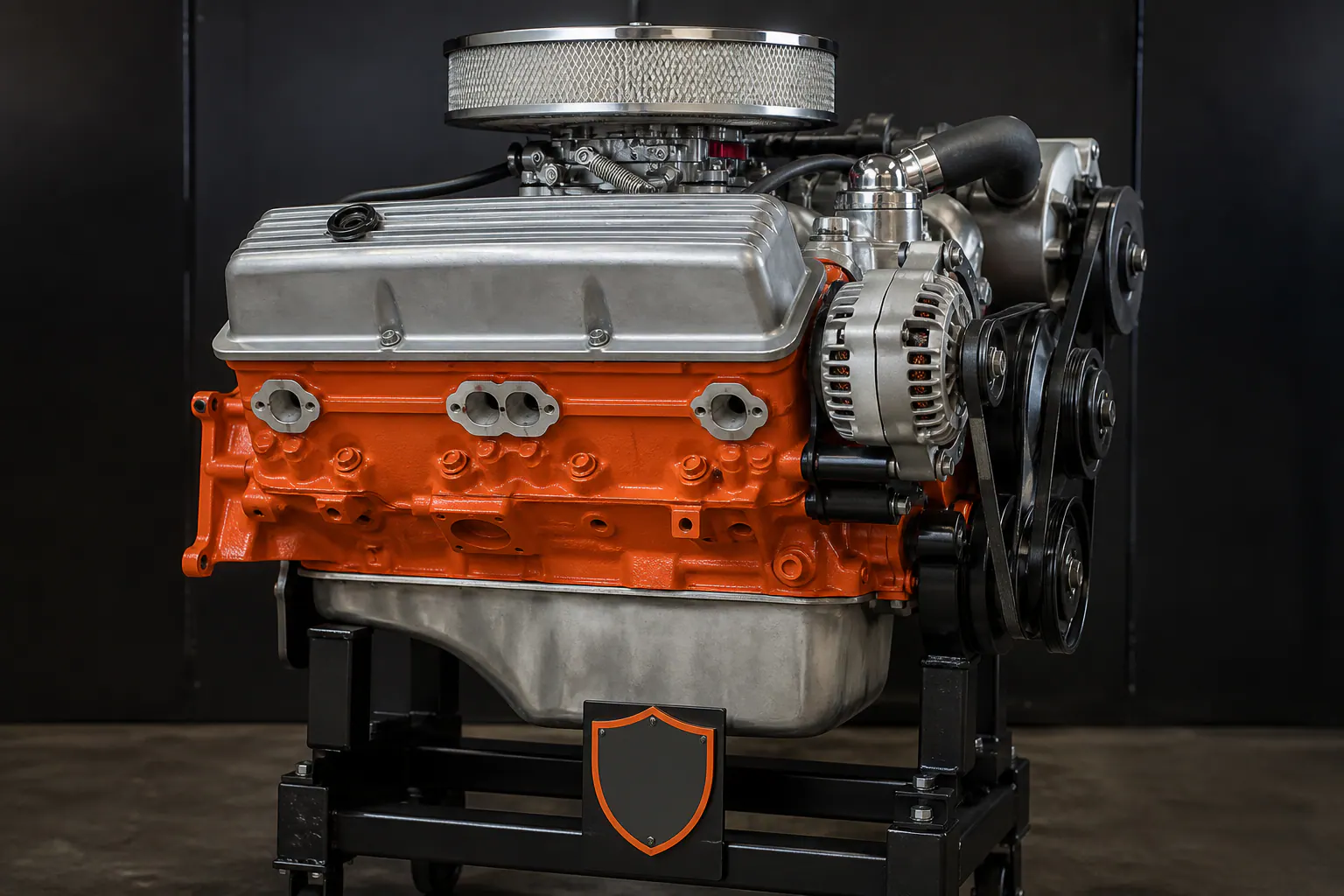 350 small-block on branded stand