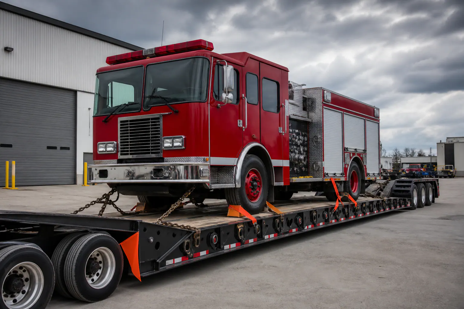 Fire engine prepared for oversize transport