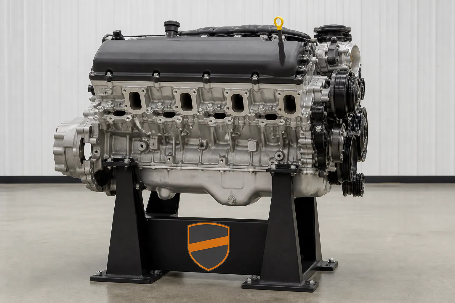 HEMI V8 side profile on branded stand