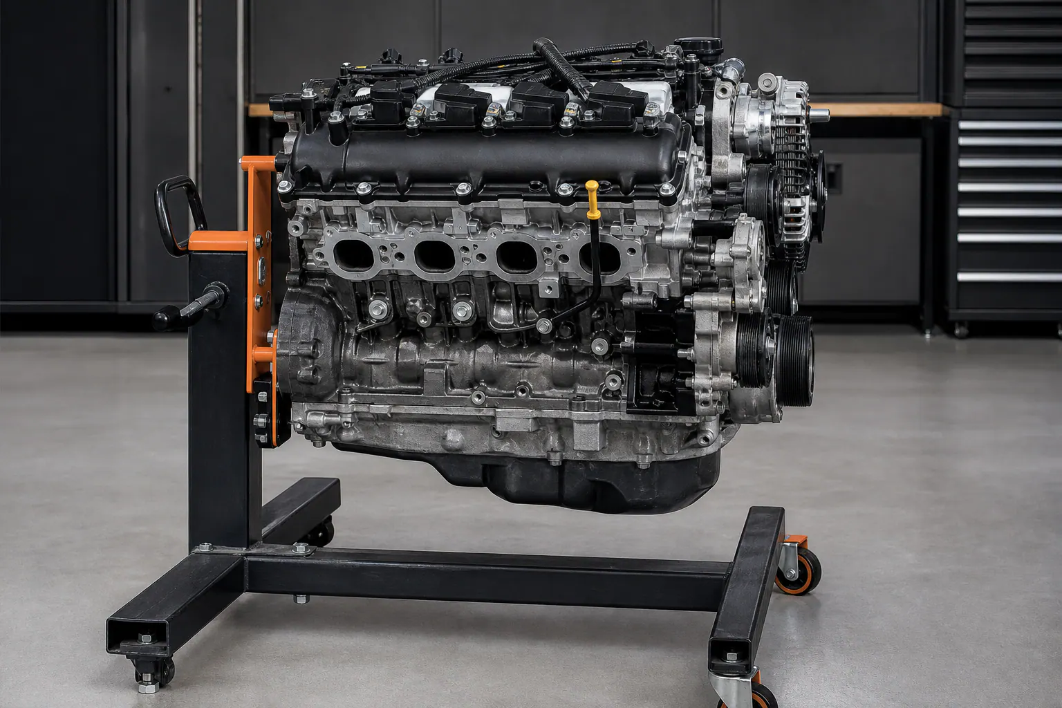 Representative 5.7 HEMI side view on engine stand