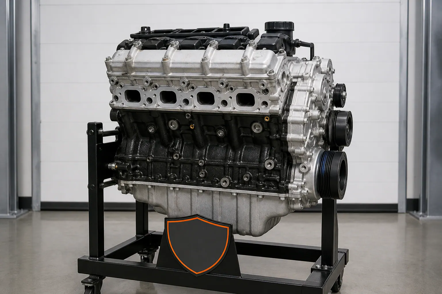 6.4 HEMI engine side profile on branded stand