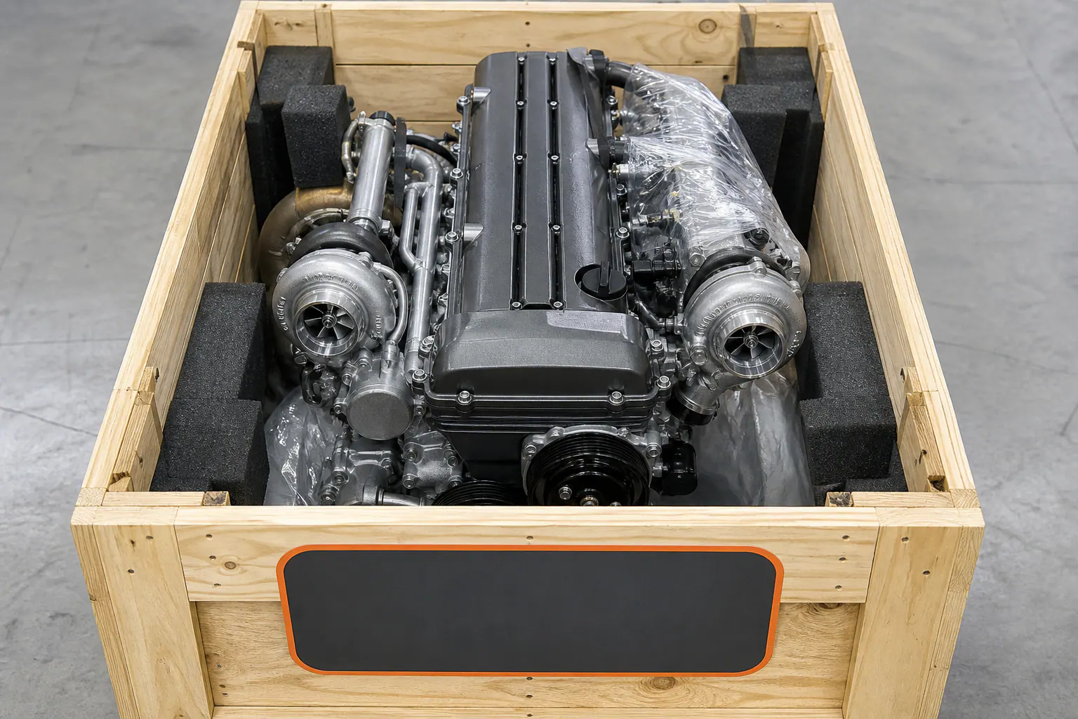 1JZ engine protected in branded freight crate