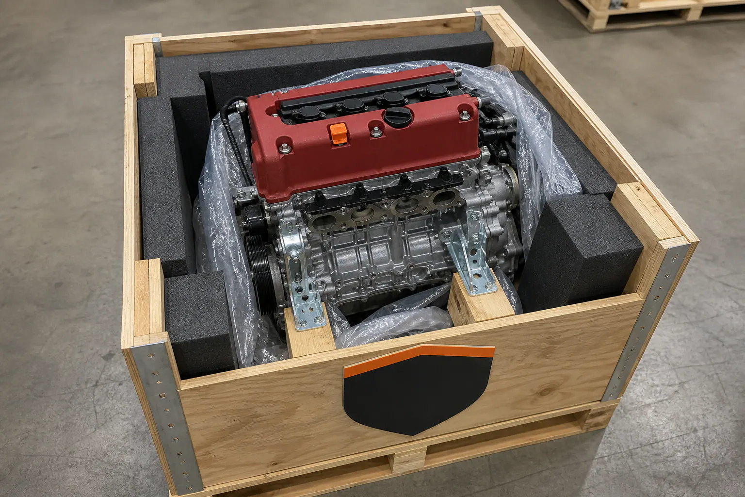 K24 engine packed in branded freight crate