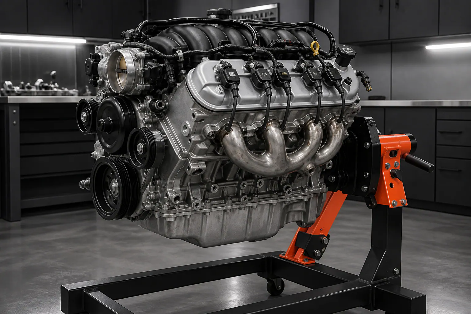 Representative LS engine side view on inspection stand