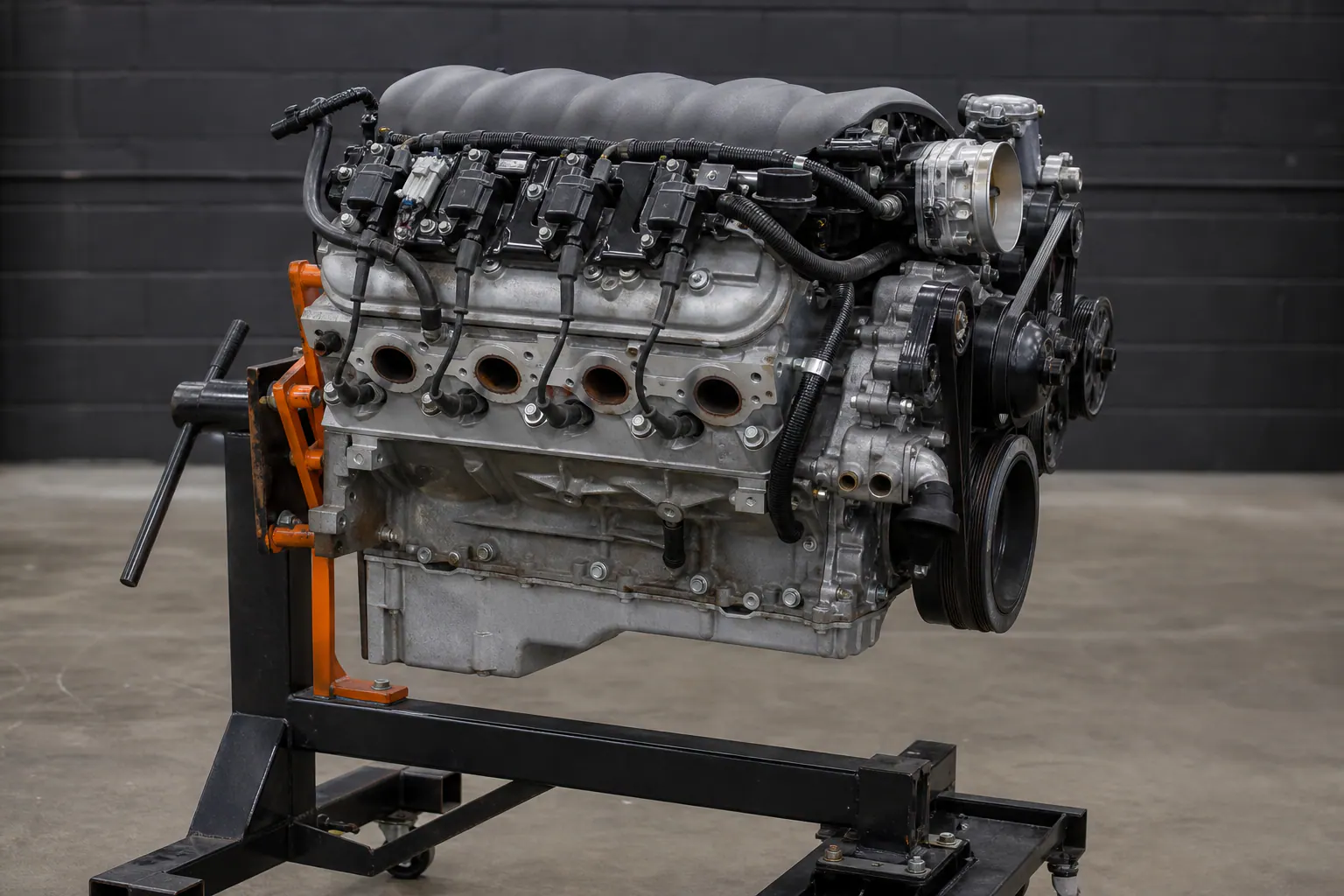 LS3 V8 on inspection stand side profile