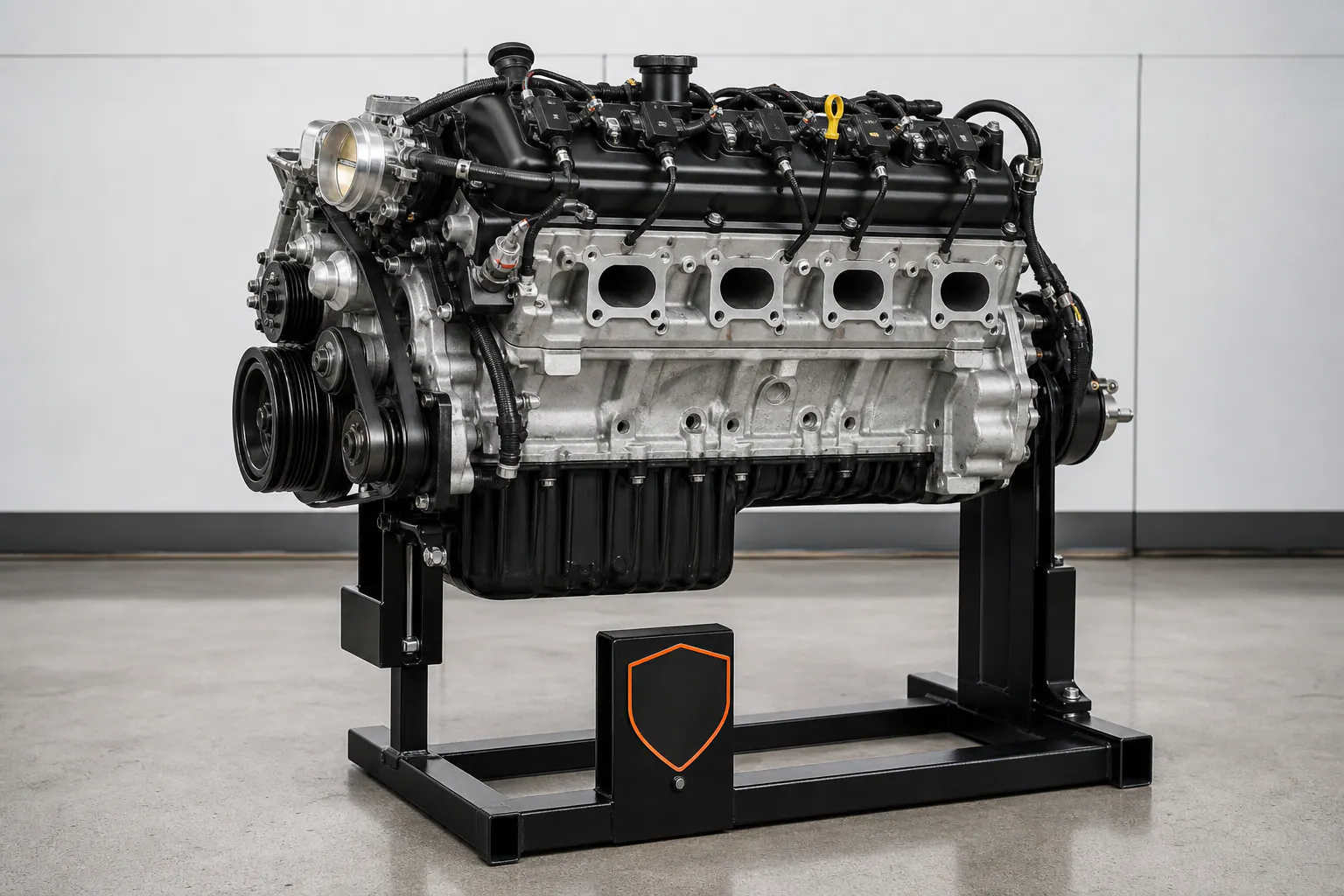5.3 LS engine side profile on branded stand