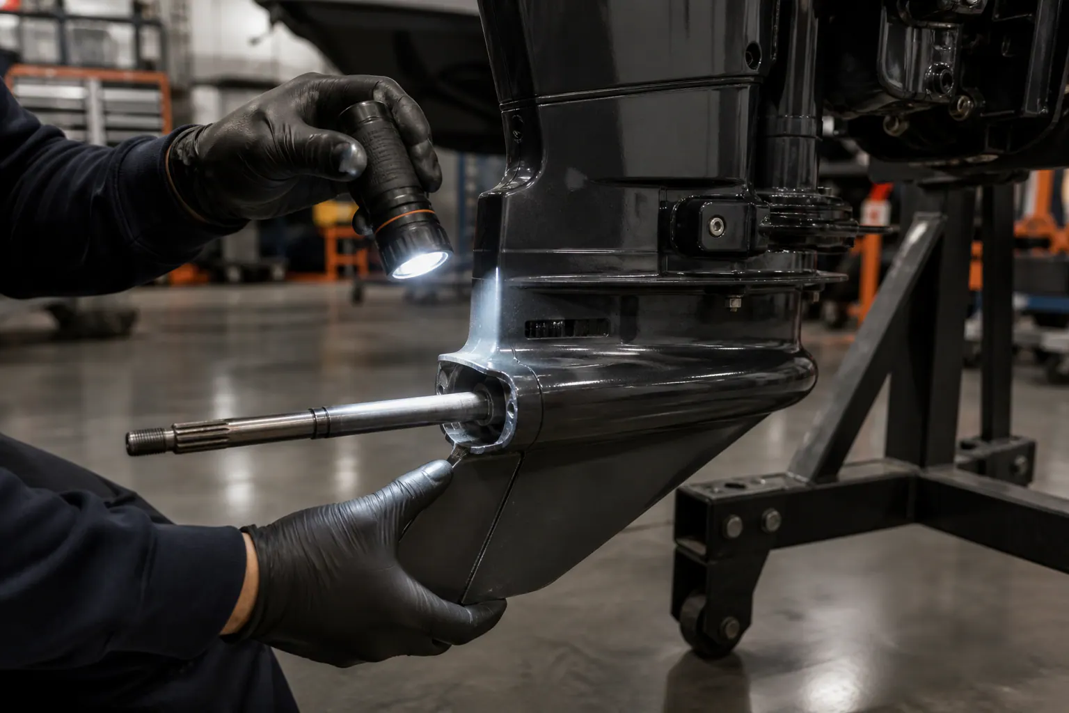 Outboard lower-unit gearcase inspection