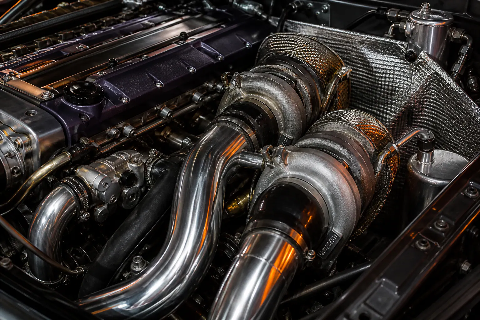 RB26 turbocharger and intake plumbing detail