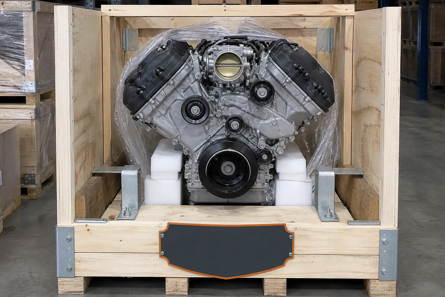 5.4 Triton engine secured in branded freight crate