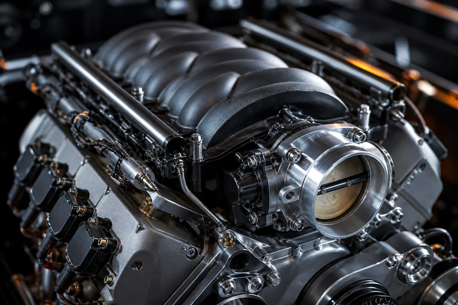 V8 intake manifold and ignition detail