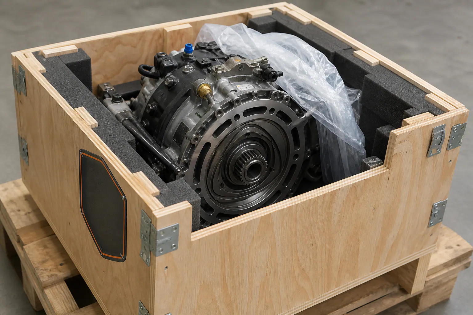 Wankel engine protected in branded freight crate